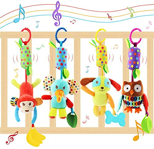 Evance Kinderwagen Spielzeug, 4Pcs Baby Hängespielzeug mit Rassel, Hängendes Rassel Spielzeug, Anhänger Spielzeug für Kinderwagen, Babybett (Konzentrationstraining l um das Baby zu beruhigen)