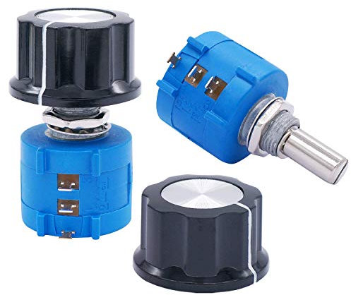 Taiss/2 stücke 3590S 10-Gang-Drehdraht-potentiometer, Präzisions-Mehrgang-Drahtpotentiometer,Einstellwiderstand + 2 stücke Knopf 2-203L, 20k Ohm