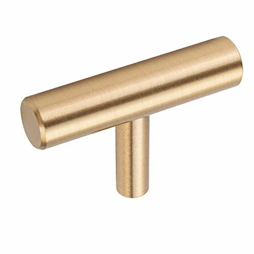10 Stück, Möbelknöpfe aus Gebürstetem Messing, Gold Schubladenknöpfe Kupfer Kommode Knöpfe, Griffgriffe für die Küche Badezimmer Waschraum Möbel (T-Form)