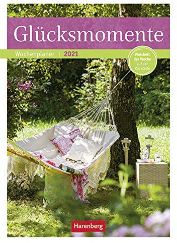 Glücksmomente - Kalender 2021 - Harenberg-Verlag - Wochenkalendarium - 53 Blatt mit Zitaten und wundervollen Fotos - Wandkalender mit Platz zum Eintragen - 24,8 cm x 36 cm - Küchenkalender
