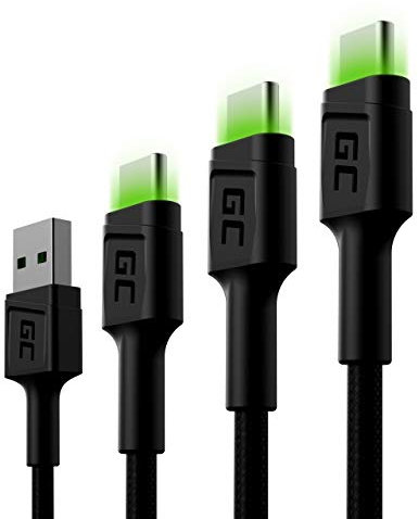 GC Ray LED | SET 3x 30cm 120cm 200cm USB C Cable Tipo C Nylon Cargador | para Samsung Galaxy S22 S21 S20 Ultra S10 S9 S8+ | Note 20 10 9 8 | A80 A71 A70 A50 A42 | Huawei P40 P30 P20 Lite