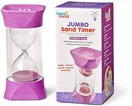 Learning Resources Jumbo Sand Timer (10-Minute), Purple, Soft Rubber End Caps Offers Quiet Pausing, Classroom Sand Timers for Kids, Teeth Brushing and Game Timer (Set of 1)