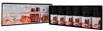 Ammuri 100% Pure Aromatherapy Essential Oils Set Of 6, 10ML From Around The World, Natural & Best Gift Set Of Eucalyptus, Lavender, Lemon Grass, Orange, Peppermint, Tea Tree
