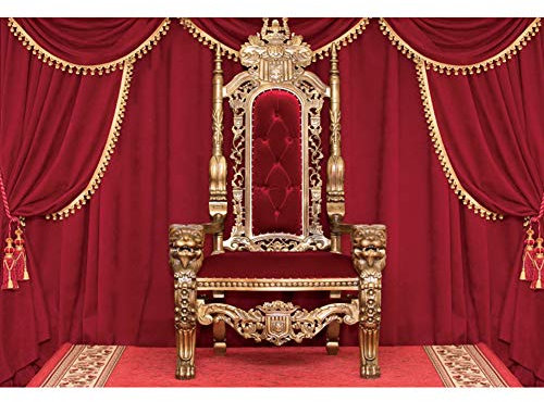 Haoyiyi 3x2.4 m roter königlicher Stuhl-Hintergrund, europäische Retro-Vorhänge, klassische rote Vorhänge, Königsthron, Fotografie, Hintergrund, Hochzeit, Zeremonie, Foto-Requisiten, Polyester