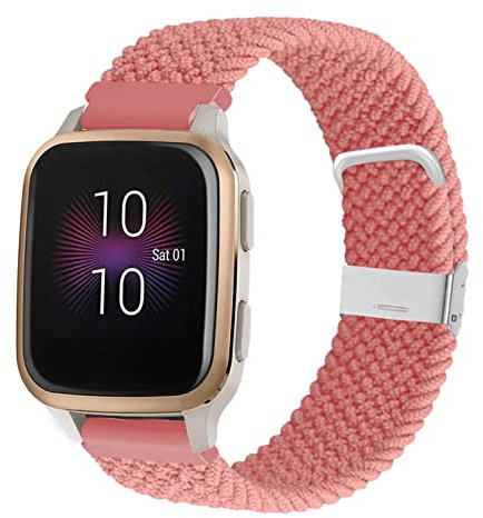 YOOSIDE Geflochten Loop Armband für Garmin Vivoactive 5 / Venu Sq/Venu 2 Plus/Vivoactive 6, Weiches elastisches Nylon Uhrenarmband mit verstellbarem Verschluss aus Edelstahl (Rosa)