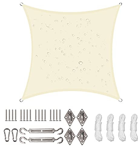 NAKIHOUSE Sonnensegel Wasserdicht mit Befestigungs Kit, 3.6 x 3.6 m UV Schutz Sonnenschutz Segel für Garten, Balkon & Terrasse