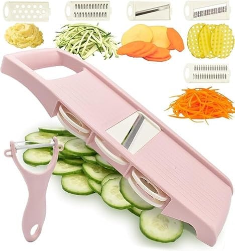 NACOLUS Cortador de mandolina de múltiples cuchillas 5 en 1 Hot Swap Mandolina Patata Slicer Vegetales Julienne Slicer Waffle Fry Cutter