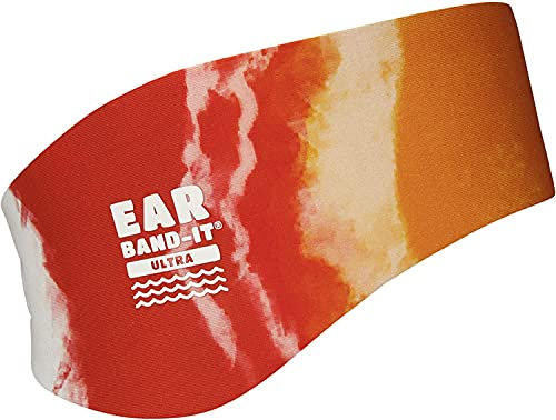 Ear band-It ULTRA 100% NÉOPRÈNE Natation Bandeau plus épais, plus fort | Protection contre l'eau recommandée pour la douche, piscine, plage | Taille enfants et adulte | Orange (Tie Dye), Medium