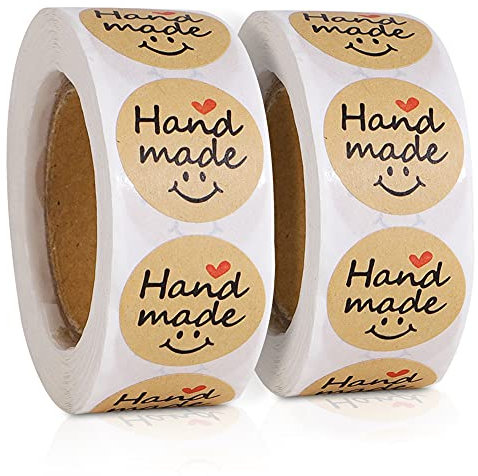 1000PCS Kraft Geschenkanhänger, runde natürliche Kraft Hand Made Selbstklebende Aufkleber(2 Rolle)