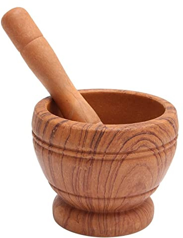 Resin Pestle & Mortar Set Garlic Herb Spice Mixing Grinder Crusher Kitchen Bowl Smashing Tools-Wood Grain