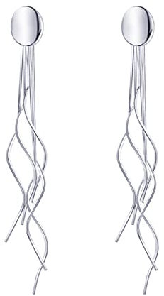 KristLand Damen Ohrringe Silber 925 Lange Quasten Glitzer Hänger Kurve Tropfen Ohrhänger Hängend Ohrstecker Kommt in Schmuck Geschenk Box