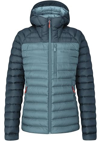 Rab Women's Microlight Alpine Jacket - Hooded Down Insulated Coat for Trekking, Climbing, & Skiing - Orion Blue/Citadel - Large
