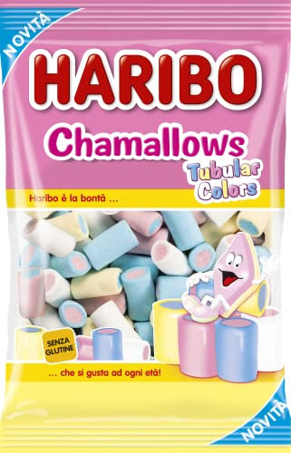 Haribo Chamallows Tubular Colors, Caramelle Marshmallow, Senza Glutine, Ideali per Feste e Dolci Momenti di Relax - 150gr
