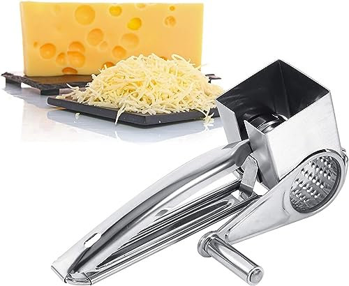 Uadme Rallador rotatorio de queso, rallador rotatorio multifuncional de mano rallador de queso de acero inoxidable con mango para el hogar cocina restaurante
