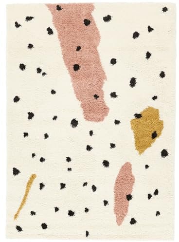 RugVista, Spotty, Kinderzimmer Teppich, 140 x 200 cm, Kinderteppich für Kinder, Spielteppich für Babys, Shaggy handwebstuhl, Maschinell hergestellt, Hochflor, Keine schädlichen Stoffe, Off-Weiß