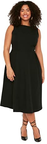 TRENDYOL Damen Midi A-line Regular Plus Size Dress Kleid, Schwarz, 44