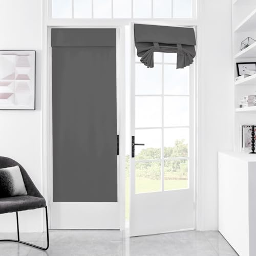 Mecodeco 100 % Verdunkelungsvorhänge für Tür und Fenster, Raumverdunkelung, einfarbig, Tür- und Fensterabdeckung für Glastür, Vollverdunkelungsvorhänge für französische Tür, dunkelgrau, 1 Panel
