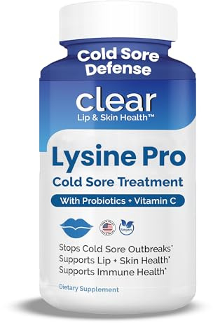 Lysine Cold Sore Treatment for Lips with Pre-Probiotics & VIT C | 3 Month Supply | Supercharged Lysine Capsules with Rhamnosus & Acidophilus for Cold Sores Relief, Skin + Gut Health & Immune Support