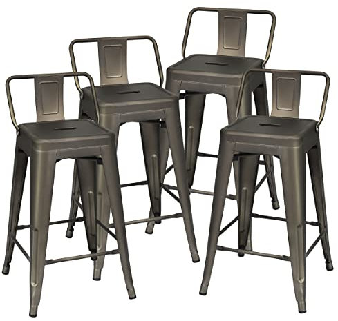 LIFEZEAL Barhocker 4er Set, Barstuhl mit Abnehmbarer Rückenlehne, Tresenhocker mit Fußstütze, Esszimmerstuhl 62 cm Hoch, Stapelbares Barmöbel für Bar & Esszimmer, Retro-Stil