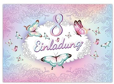 Limonia 12 Einladungskarten zum 8. Geburtstag Einladung Kindergeburtstag Mädchen Schmetterling Blumen