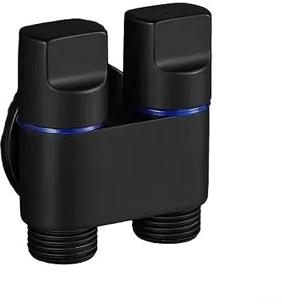 G1/2 Vanne de commande double 1 en 2 sortie, robinet de machine à laver, vanne triangulaire pour machine à laver (noir)