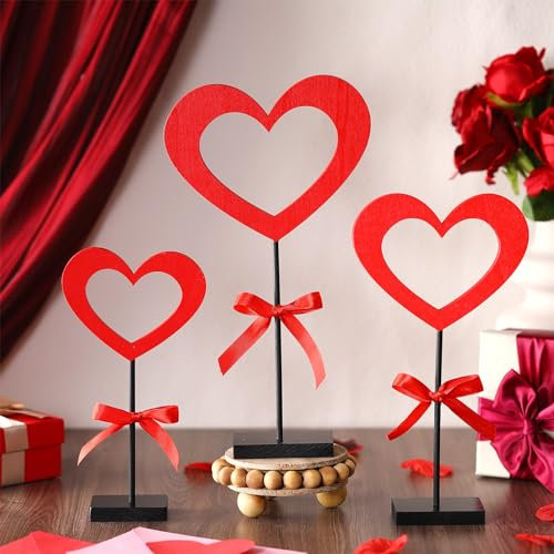 Maitys 3 Stück Valentinstag Holz Tischplatte Dekor Valentinstag Liebe Tischdeko Hoch Stehtisch Schilder Holz Herz Set Valentinstag Holz Tischplatte Mittelstück für Zuhause Zimmer Küche