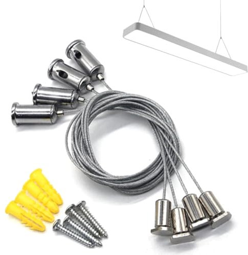 Cavi acciaio per sospensioni lampade: set da 4 pezzi universali per pannelli LED, acquari, vestiti e lampadari sospesi, filo resistente per illuminare con stile e sicurezza.