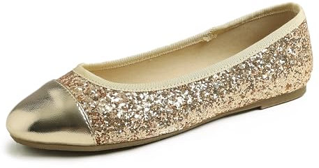 Feversole Damen Klasssische Ballerinas Lack Balerinaschuhe Flach Damenschuhe Gold Zehenkappe EU 39