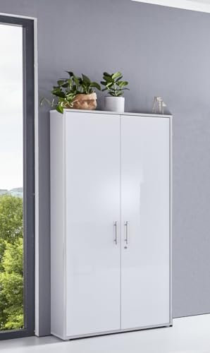 Aktenschrank Tabor hoch Büroschrank mit 2 Türen 84,4 cm breit in diversen Farbvarianten (lichtgrau/weiß Hochglanz)