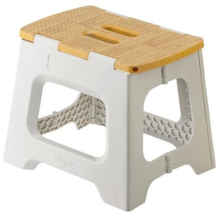 Taburete Compacto Plegable Vigar, Taburete de 27 cm para Adultos hasta 150 kg, Taburete Ligero, Taburete Plegable Antideslizante, Gris Bamboo on Top