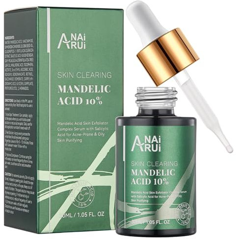 ANAiRUi Mandelsäure Serum und 2% BHA Peeling Salicylsäure Gesicht Serum mit Teebaumöl, für reduzieren dunkle Flecken, gegen Mitesser & Pickel, Poren Verkleinern, Unreine Haut - 30ml