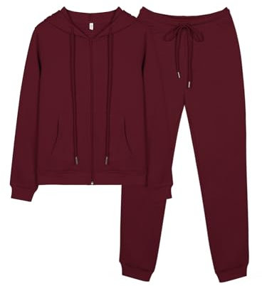 REORIA Tute da donna Tuta casual in cotone caldo Tuta da jogging spessa Set tuta da allenamento con cappuccio Activewear a maniche lunghe Borgogna L