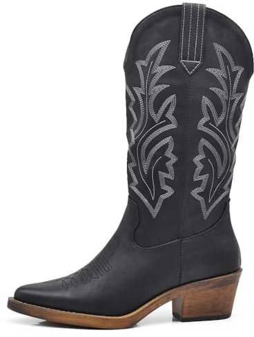 IF Fashion Cowboy Western Scarpe da Donna Stivali Stivaletti Camperos Texani Ricamati G676 nero N.39