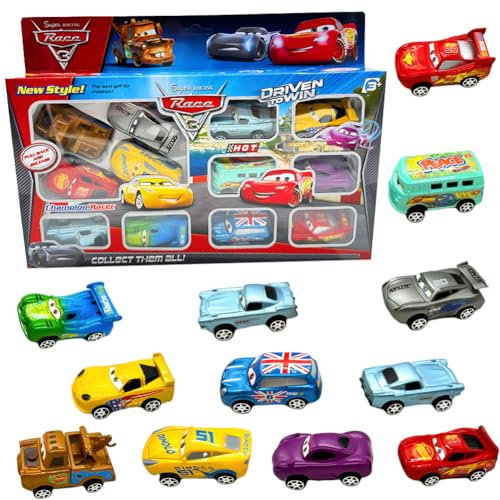 MccQueen Spielzeugauto, 12PCS Lightniing Cars Fahrzeuge Spielzeug Set Kleine Fahrzeuge Auto Spielzeug Rennauto Kinderidee Spielfahrzeuge Kinderspielzeug Fahrzeuge für Geburtstagsfeiern Geschenke