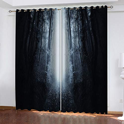 Vorhänge Wohnzimmer Blickdicht Gardinen Verdunkelungsvorhang Schlafzimmer Kinderzimmer Thermovorhang Digitaldruck 3D Psychedelische Waldnachtszene Ösenschal 2Er Set - 160X150cm(HxB)