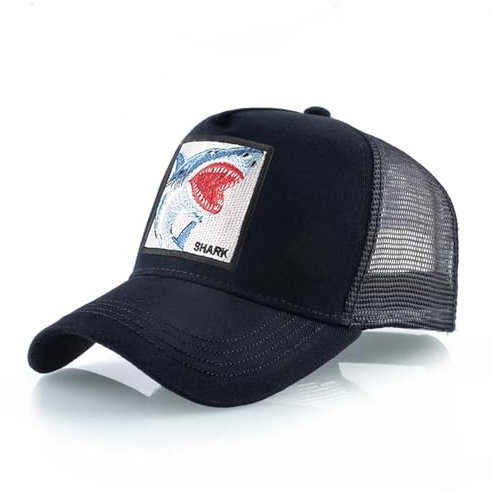ZXRSJBL Shark Sports Mesh Cap, Bestickte Tier-Baseballmützen, Duck Caps für Männer und Frauen mit Aufnähern (BK,L)