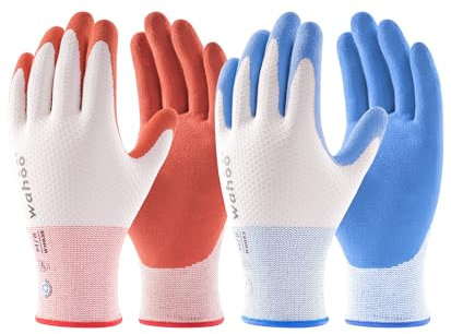 wahoo Gants Jardinage pour Femme, 2 Paires Latex Gants de Travail, Respirants B.COMB AIR Technique, Antidérapant, Azure Blue & Pureed Pumpkin, Taille 8/M