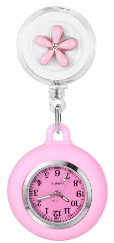 Avaner Krankenschwesteruhr Blumen Design Silikon: Schwesternuhr mit Clip Pin Pflegeruhr FOB Uhr Analog Quarzwerk Pulsuhr Ansteckuhr Ausziehbare Krankenschwester Uhr für Arzt Doktor Medical Person