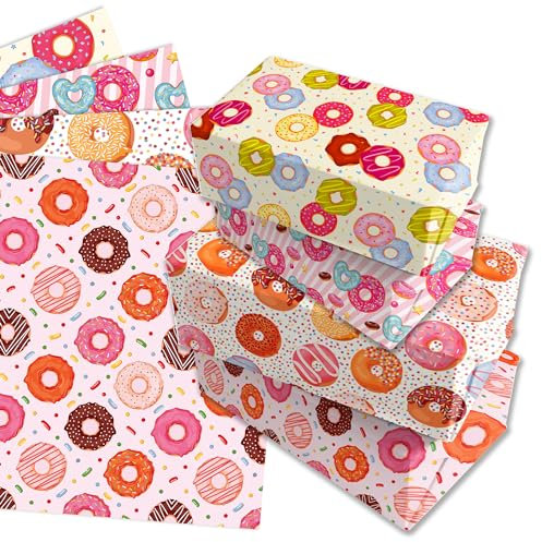 12 Blätt Donut Geschenkpapier,Doppelseitig Bedrucktes Geschenkpapier Geburtstag 4 Arten Geschenkpapier Blatt für Kinder,Urlaub,Geburtstag Geschenkpapier 50 x 68 cm