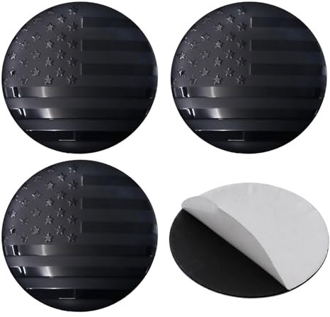 4 Stück 56 mm USA-Flagge Logo Stil Aluminium Aufkleber Auto Rad Mittelkappen Aufkleber Abzeichen Radkappe Emblem für Felge (Schwarz Grau)
