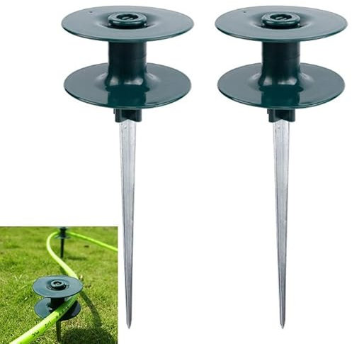 2 PCS Garden Hose Guide Spike,Hose Guide Stake Heavy Duty Pure Metal Hose Roller Guide,Keep Flowering Hose Out of Flower Beds,Rustproof Coated Garden Hose Stake for Yard