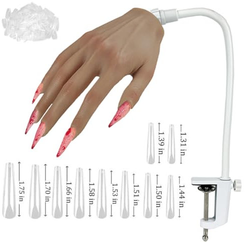 XMASIR Silikon Übungshand für Nageldesign mit 500 Stück Nagelspitzen, Flexibel Training Falsche Nägel Übungshand -Professionelle Übungshände für Fingernägel (RH)