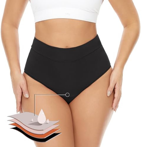 Traje de Baño Menstrual Mujer, Bikinis y Braguitas Impermeables a Prueba de Fugas - Ropa Interior para el Período - Cintura Baja para Adolescentes (FR/ES, Letras, M, Regular, Regular, Negro)