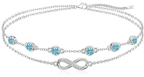 Cosie Lily Bracelet Femme Pierre Naissance Bijoux Cadeau Saint Valentin Femme Infini Argent Sterling 934 Bracelet Double Chaîne avec Zircone Coeur Bracelet Personnalisé Femme Petite Amie/Épouse/Manma