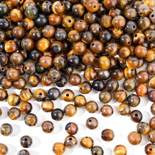 EUES 6mm Tigerauge Perlen, 130 Stück Tigerauge Stein Perlen, Naturstein Tigerperlen zum DIY Armband Schmuckherstellung, Partys, Feiertage