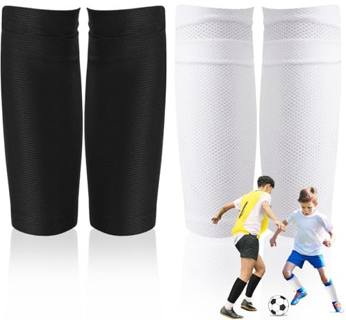 Basetousual 2 Paar Schienbeinschoner Socken,Schienbeinschoner Halter Fußball,Atmungsaktiv Fußball Schienbeinschonerhalter mit Tasche für AKinder Erwachsene Anfänger(Schwarz und Weiß)