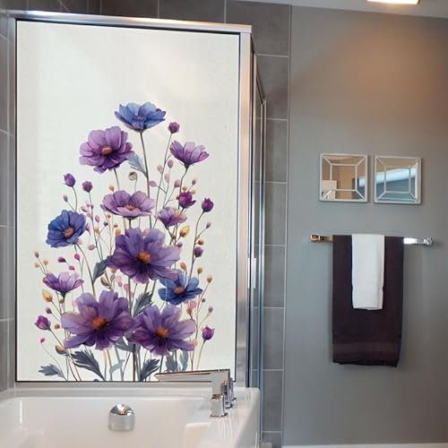 Milchglasfolie Lila Blume Gelb Fensterfolie Blickdicht Fenster Sichtschutzfolie Milchglasfolie Selbstklebend Fenster Milchglasfolie Fenster Sichtschutzfolie Fenster Folie für Fenster 60x116cm/4 Pcs