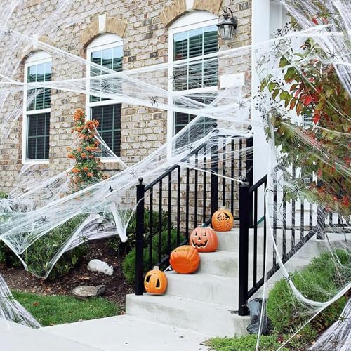 CLHXWU Telarañas Decorativas De Halloween,Tela De Araña Elástica 100g con 30 Arañas Falsas para Halloween Decoración Interior Y Exterior