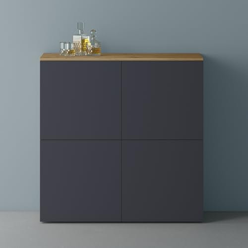 Mai & Mai Möbel Kommode Aufbewahrungsschrank mit 4 Türen in Kerneiche + Anthrazit matt Sideboard Schrank Mehrzweckschrank BTH: 100x36,4x98 cm Schrank04