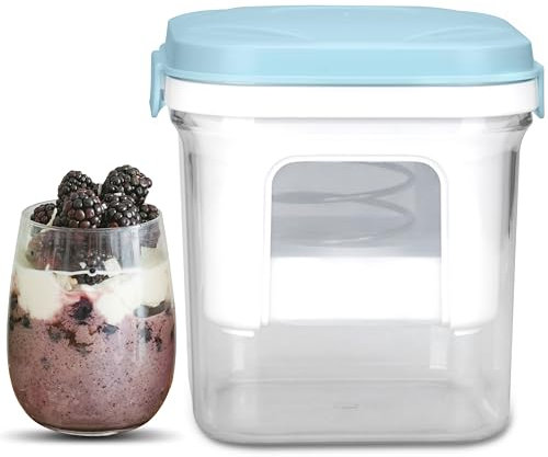 Party Desserts Greek Yogurt Strainer with Lid, Yogurt Maker, Yoghurt Filter with Ultra Fine Nylon Mesh Strainer & Pressure Filtration, 1.5Qt Thick & Creamy Greek Yogurt, BPA-Free, Aqua Blue